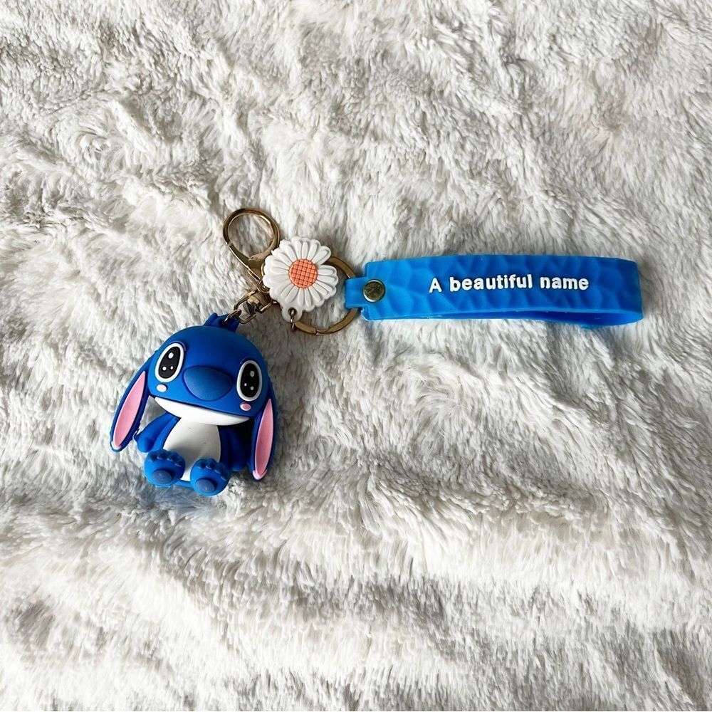 Disney Stitch Blue Keychain Bag Accessory Wristlet - Picture 2 of 3
